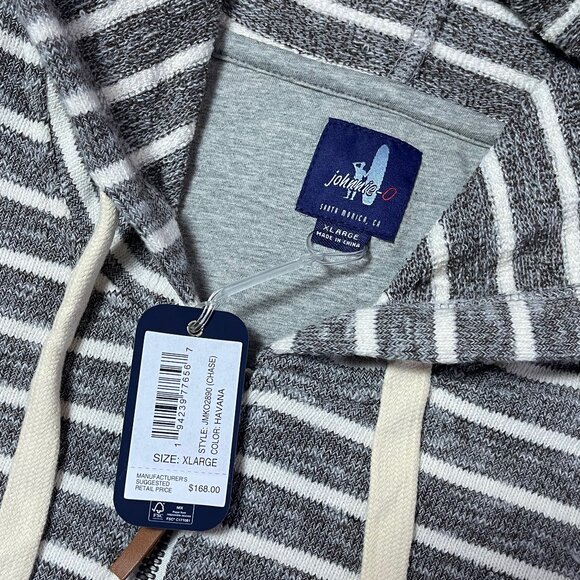 Johnnie-O Gray Striped Havana Full Zip Hoodie Jacket Sweatshirt Men's XL - Picture 3 of 5